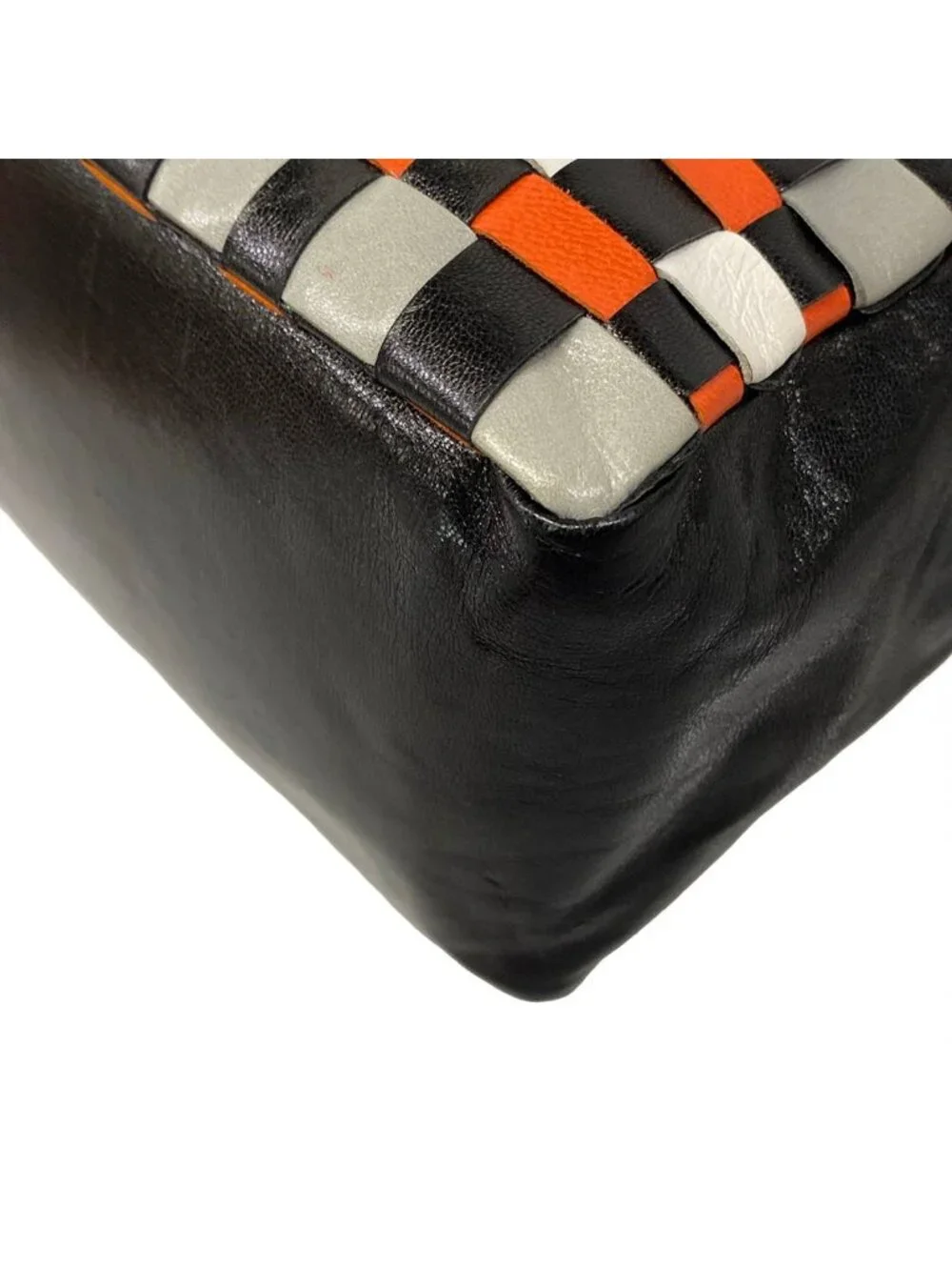 Miu Miu Shoulder Bag Black Gray Orange Braided Leather